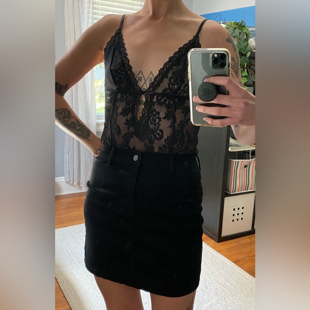 Vtg Y2K Victoria's Secret Black Lace Keyhole Front Plunge Full Length Tank
